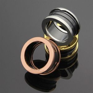 Whole-316L Titanium Steel Pleated Rose Gold Gear Pierścień dla par Czarno-Biały Pierścień Ceramiczny 295a