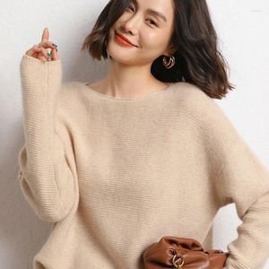 Kvinnors tröjor kashmirtröja Höst- och vinterkläder Lossa av axeln Pullover Pure Color Thicked Knitwear