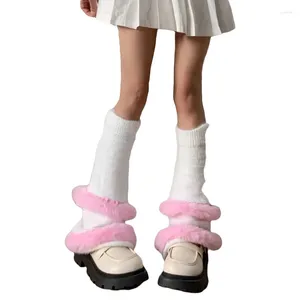 Women Socks Xingqing Lolita Y2k Fairycore Grunge Knee High Boot Cuffs With Faux Fur Trim 2000s Cute Harajuku