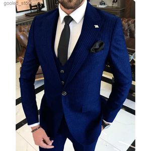 Abiti da uomo Blazer da uomo monopetto a righe completo con risvolto 3 pezzi miglior abito da sposo (giacca + gilet + pantaloni) abito da uomo elegante Q231025