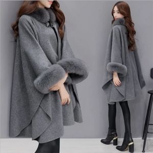 Misto lana da donna Giacca invernale poncho con colletto in lana per donna Elegante mantello con maniche a pipistrello soffice mantello scialle Cappotto lungo mantello capispalla 231024