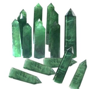 100 % natürlicher Fluorit-Quarzkristall, grün gestreift, Fluorit-Punkt, Heilung, sechseckiger Zauberstab, Behandlungsstein, Heimdekoration, C19021601299 m