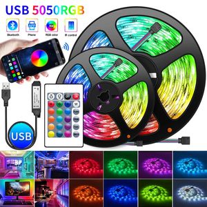 USB LED-strip Light 30LED/meter Bluetooth RGB Flexibel TV-bakgrundsbelysning 5050 5V Tejp Diod Mobil Application 1-30m för rum 231025