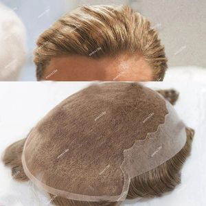 Men's Children's Wigs Durable Q6 Bleached Knots Breathable Lace BrownBlonde Black Human Hair Toupee Replacement System Hairpieces For Men 231025