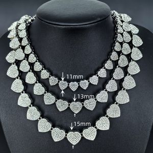 Heart Tennis Chains Iced Out 11 13 15mm Women Water Diamond Necklaces Bling Mens Cuban Miami Curb Link Chain Bracelet Fashion Gold Silver Punk Hip Hop Jewelry 8-24inch