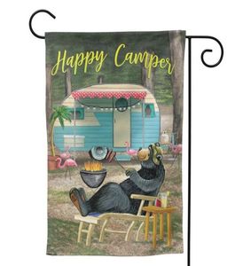 Happy Camper Bear Bandiera da giardino per esterni 125quot x 18quot Bandiere da giardino piccole per le vacanze Design a doppia faccia per tutte le stagioni e Ho2780091