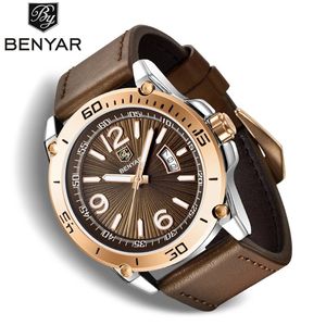 Zegarki na rękę na rękę Top Luksusowe marki dla mężczyzn Benyar Mens Kwarc Watch Waterproof Luminous Fashion Sport Calendar Męskie zegarek 231025