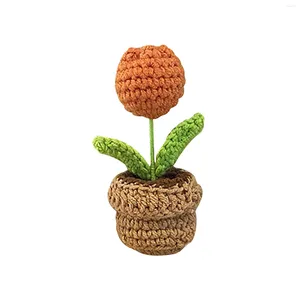 Decorative Flowers Mini Potted Artificial Flower Office Gift Handmade Crochet Ornament Car Living Room Soft Home Decor Knitted Realistic