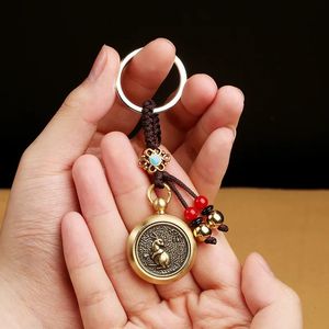 Keychains Lanyards Brass zodiac turn keychain braided rope into treasure one-sided hanging pendant keychain pendant 231025