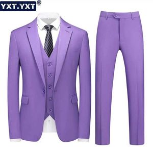 Erkek Suit Blazers zarif erkek takım elbise 3 parça set 2023 yeni düz renkli erkek damat düğün takım elbise resmi ofis iş pantolon takım elbise q231025