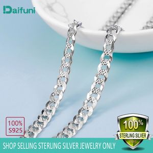 Chokers Daifuni 100 Real S925 Sterling Silver Men Necklace 7mm Bredd Mens Sideways Curb Cuban Fashion Figaro Fine Chain Birthday Present 231025