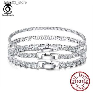 Charm Bracelets ORSA JEWELS 925 Sterling Silver Tennis Bracelet Women Brilliant AAAA Cubic Zircon Bracelet Fashion Party Hip Hop Pulsera SB93 Q231025