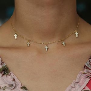 Nova cruz latina pequena charme colar pendentes com zircão claro 100% 925 prata esterlina sorte balançar cruz colar para girls2074