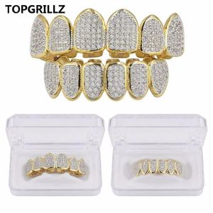 Europe and America Hip Hop Iced Out CZ Gold Teeth Grillz Caps Top Bottom Diamond Teeth Grillzs Set Men Women Grills2742