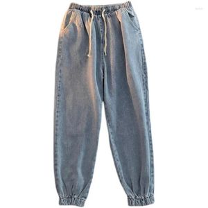 Męskie dżinsy japońskie harajuku streetwear Harlem Summer Slim Slimatstring Casual Jogging Pants Men Men Cargo Demin Spodery A05