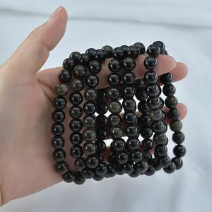 8mm natursten guld obsidian armband ädelsten helande kraftenergibärar elastiska stretch sten runda pärlor armband