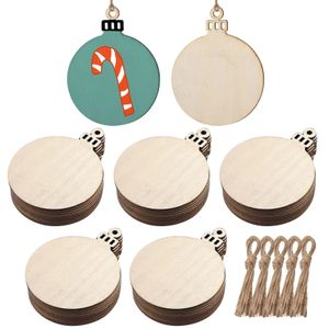 Christmas Decorations 50 Pcs Round Ornaments Bauble Blanks Unfinished Wooden 231025