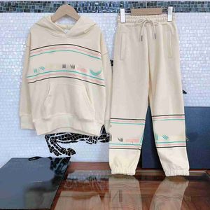 Luxury kids Tracksuits Autumn Two Piece Set for baby Size 110-160 Striped letter printed hoodie and lace up pants Oct20