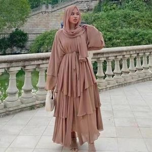 ファッションステッチイスラム教徒のドレス女性3層シフォンエレガントアバヤラマダンカーディガンヒジャーブマロカインrobe276a
