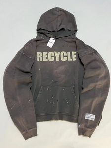 Herren Hoodies Sweatshirts VORVERKAUF 2 Wochen Versand der Ware. 23FW 90'S RECYCLE HOODIE WASHED BLACK Schwerer Vintage-Kapuzenpullover aus Baumwolle im Destroyed-Look, 231025