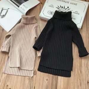 Girl Dresses Children Sweater Toddler Kids Baby Solid Long Sleeve Tutleneck Slim Knitted Dress Winter Spring Tops