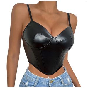 Camisoles & Tanks Women Fashion Leather Camisole Chest Padded No Steel Ring Solid Color Sling Tank Tops 2023 Summer Sleeveless Backless Crop