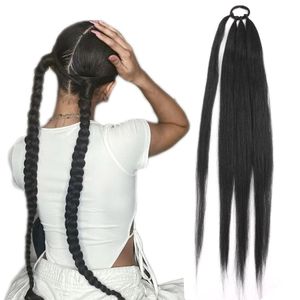 Hair Bulks tail Extensions Synthetic Boxing Braids Wrap Around Chignon Tail With Rubber Band Ring 26 Inch Brown Ombre Braid DIY 231025
