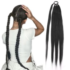 Extensões de cauda de cabelo sintético tranças de boxe envoltório em torno de chignon cauda com anel de borracha 26 polegadas marrom ombre trança diy 231025