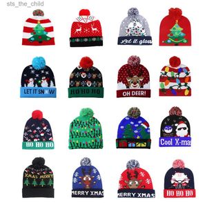 Beanie/Kafatası Kapakları 2024 Yeni LED Noel Şapkası Noel Flash Light Up Örme Şapka Çocuklar/Yetişkinler İçin Noel Hediyesi Xmas Yeni Yıl Parti Dekorasyonları231025