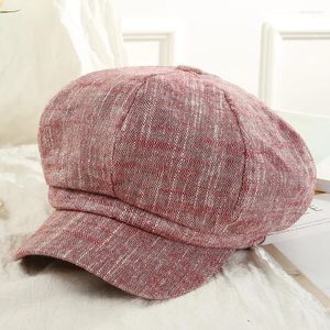 Sboy Hatts 2023 Fashion Cotton Linen åttkantig hatt kvinnlig casual basker Kvinnor mössa