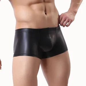 Cuecas Top Fashion Sexy Patent Leather Calcinhas Homens Underwear Faux Boxer Shorts Nightclub Homens Alemães