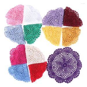 Tapetes de mesa cor crochê flor laço almofada de isolamento tecido de algodão para férias natal cozinha esteira