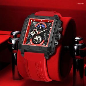 ساعة معصم Lige Fashion Men's Quartz Wristwatch Sports Multi Silicone Strap Waterproof Advanced Watch for Men