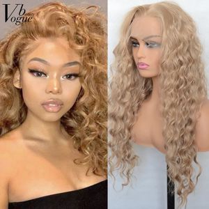 Syntetiska peruker VogueBeauty Honey Blonde spetsens framsida del Curly värmebeständig fiber naturlig hårfäste cosplay för kvinnor 231025