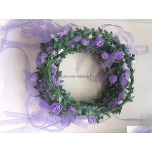 Decorative Flowers Wreaths Light Up Flower Hair Crown Wreath Led Flash Glowing Foam Floral Headband Rave Party Birthday Halloween W Dhus1