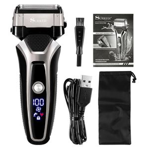 Razors Blades USB Rechargeable Electric Shaver Stainless Steel Shaving Machine Men 3D Triple Floating Blade Razor Shaver Barber Trimmer 231025