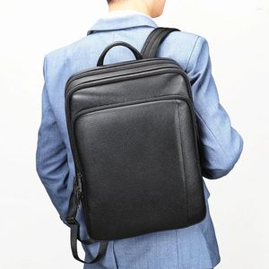 Mochila homem bolsa de ombro multifuncional grande capacidade couro lazer viagem computador primeira camada couro masculino