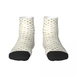 Men's Socks Elegant Gold And White Fleur De Lis Pattern Men Women Crew Unisex Fun Flower Spring Summer Autumn Winter Dress