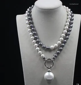 Catene Bellissimo matrimonio Grigio Nero 10 mm Collana di perle di conchiglie dei Mari del Sud lunga 35 pollici