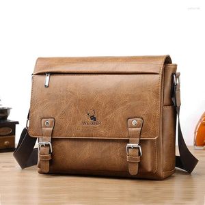 Aktetassen Schoudertas voor heren Crossbody Aktetas Retro Casual Laptop Zakelijk PU Flip Cover Waterdicht Zwart Bruin