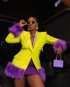 Womens Suits Blazers Yellow Dress Blazer Purple Artificial Furffly Fashionable Luxury Jacket Fluff Is Removable Office Business Wear 231025