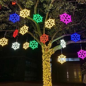 Cordas 40cm grande floco de neve string luz ao ar livre led pendurado lâmpada quintal pátio árvore de natal decoração de casamento fada guirlanda