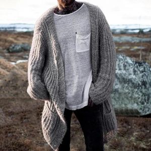 Mens Wool Blends Dropshipping! Autumn and Winter Men's Cardigan Sweater Long Sleeve V-Neck Loose Street Clothing Knitted Mid length Coat Men's Clothing 231025