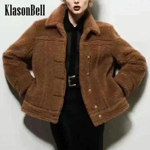 Women's Wool Blends 10.10 KlasonBell Women Autumn Winter Teddy Bear Keep Warm Coat Turn-down Collar Loose Alpaca Jacket 231026