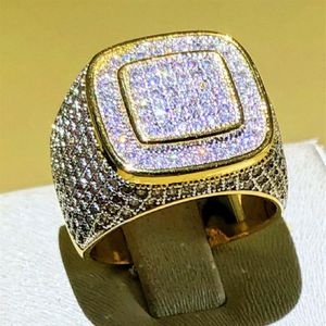 Luxo hip hop micro pave cz pedras todo gelado bling anel 925 prata banhado a ouro hip-hop anéis para homens jóias presente festa tamanho 8337w