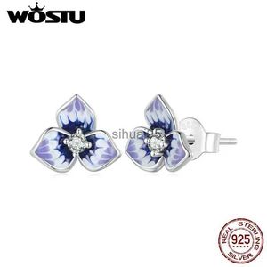 Stud Wostu 925 Sterling Silver Mini Pansy örhängen Emalj Gradient Purple Zircon Flowers Ear Studs for Women Party Birthday Present YQ231026