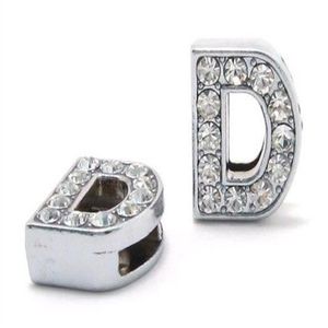 50st Lot 8mm D Full Rhinestones Bling Slide Letter DIY Alfabet Charms Passar för 8mm läder armband PET -krage SL00083227