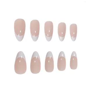 False Nails 24pcs Almond Press On White Artificial Finger Manicure French Gel Nail Kit For Women And Girls Decoration Art