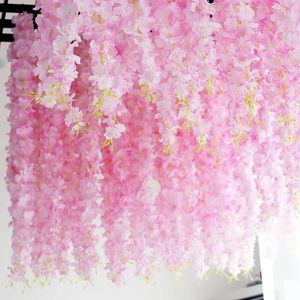 Flores decorativas decoração de casamento flor artificial glicínias simulação violeta festa pendurado guirlanda videira falsa para casa jardim