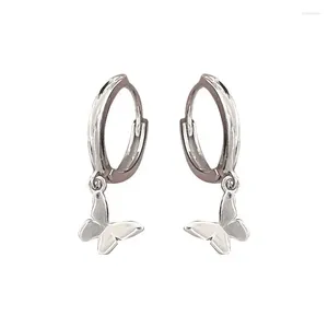 Hoop Earrings Huggie With Butterfly Charm Real Genuine 925 Sterling Silver Fine Jewelry For Women In White Yellow Gold